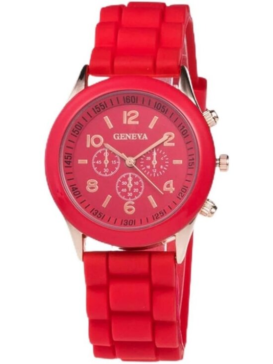 Women\'s Red Analog Quartz Fashion Silicone Crosshair Unisex Jelly Wrist Watch